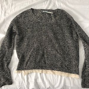 Grey Sweater with lace trim